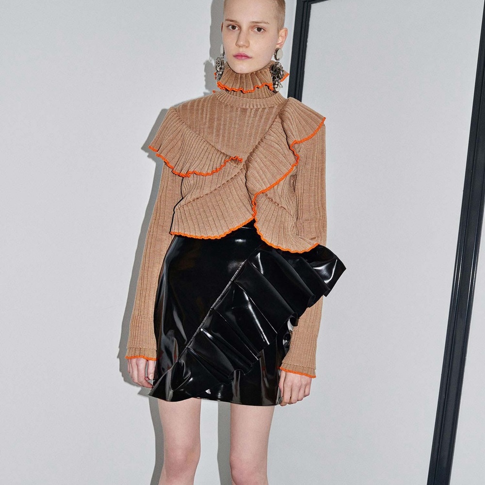 MSGM milano mini skirt black vinyl patent leather faux ruffle party